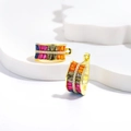Double row triangle earrings with colorful gems and white diamonds on gold base - 925 Silver / Gold