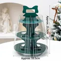 3-tier dark green Christmas cake stand with transparent dust cover and bow handle - Christmas Tower Green with Border Set