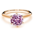 Detail of round purple stone with six-prong setting on a rose gold S925 silver ring - Size 5 / 1 ct / Pink