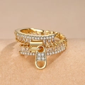 Anillo ajustable bañado en oro con forma de cremallera, circonitas y un corazón - Abierto Ajustable / Dorado