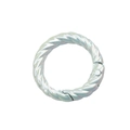 Silver twisted spring ring clasp with round metal spiral texture for DIY keychains - Outer Diameter 28mm / Iridescent White