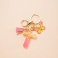 Pink and orange gradient letter T keychain with tassel and butterfly pendant decoration - Letter T