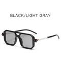 Gafas de sol cuadradas de doble puente con montura negra y lentes gris claro - Marco Negro Lentes Gris Claro