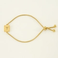 Adjustable gold titanium steel bracelet featuring a matte square letter Y pendant charm - Letter Y / Gold