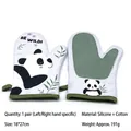 Panda print heat resistant oven mitts with green silicone non-slip grip, 18x27cm - Left and Right Hand Combination / Panda Style