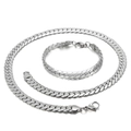 Set di gioielli da uomo con collana e bracciale a catena cubana in acciaio inox argento - Set Colore Argento (KS140219-K)