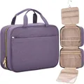 Waterproof purple toiletry bag featuring geometric quilting and internal hanging hook - 27.9*18.8*7.6CM / Purple
