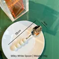 Creamy white candied hawthorn handle stainless steel dessert spoon, 18cm length - Spoon / Cream