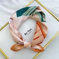 Silk-textured square scarf featuring geometric prints in orange, pink and blue colors - 53cm / 13 Study Orange Border