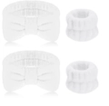 Set fascia bianca in pile corallo con fiocco e polsini assorbenti per lavaggio viso - Set da 4 pezzi per la cura della pelle bianco (167#)