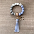 Siliconen kralen sleutelhanger armband met lichtblauwe kwast en houten kraal - Lichtblauwe Mix