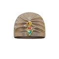 Sultan style turban hat in metallic gold fabric with three large colorful gemstones - One Size / Gold Gem Embellished Turban