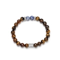 Tiger eye and lapis lazuli beaded bracelet with silver lion head and crystal accents - Tiger's Eye