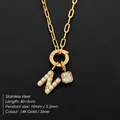 Collana in acciaio inossidabile placcato oro 14K con lettera N di perle e cristallo - Lettera N