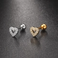 Pair of heart-shaped zircon piercing studs in silver and gold-tone stainless steel - Heart CZ Pave(S-CC003-4)