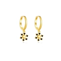 S925 sterling silver hoop earrings with black snowflake charms and golden finish - 925 Silver / 18K Gold Plated Black