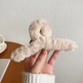 Plush beige faux fur hair claw clip for women's autumn winter hairstyles in a large size - Lotus Root Plush Large Hair Claw 13cm