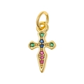Gold cross pendant with colorful gemstones and top jump ring on a white background - Cross Shape (P30-2)
