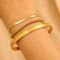 Three-piece gold stackable bracelet set with snake chain and engraved cuff bracelet - Snake & Twisted Rope 3-Piece Set (3004)