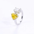 S925 zilveren open ring met gele hartvormige en heldere rechthoekige Moissanite steen - HK Maat 9-11 / Geel + Wit