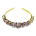 Detail der Amethyst-Rohkristall-Krone mit Golddrahtwicklung auf einem Metall-Haarband - Amethyst mit goldenem Stirnband und goldenem Draht