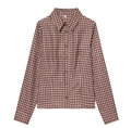 Dettaglio della camicia a quadri classica con trama fine nei colori marrone e beige - XS / Quadretti Rossi