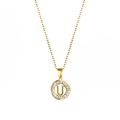 18K gold stainless steel necklace with round letter U pendant and zircon stones - Letter U