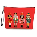 Red Nutcracker soldier makeup bag with durable canvas and a black zipper wristlet - 17x25cm (Fine Linen) / Red Nutcracker (Style 1)