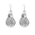 Silver multi-layer hollow teardrop earrings with geometric patterns and fringe detail - Hollow Teardrop / Silver
