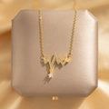 Luxury gold heart pendant necklace with rhinestones and ECG heartbeat line design - Heart Beat