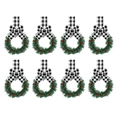 Set of 8 mini Christmas wreaths with pine needles, red berries and plaid bows - Plaid Ribbon / Set of 8