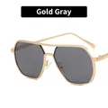 Gafas de sol aviador de doble puente con montura de metal dorado y lentes grises - Gris Oro