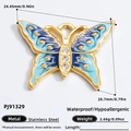 Blue-purple gradient butterfly pendant in stainless steel with golden edge finish - Blue Enamel Butterfly / PJ91329