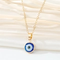 Golden titanium steel necklace featuring a round blue evil eye pendant with gold rim - 18K Gold / Dark Blue Necklace