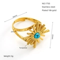 Vintage stainless steel ring with 18k gold plating and turquoise sunflower design - Sunburst Turquoise Style (1750)
