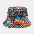Detail of retro graffiti bucket hat with 'BACK TO THE 80S' print on black fabric - M (56-58cm) / Trendy Graffiti Black 8# (8#色)