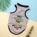 Close-up of grey pet sports vest featuring mesh texture and Halloween bone print slogan - 2XL / Sporty Mesh Vest / Grey Halloween Print