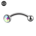 G23 solid titanium curved barbell with iridescent opal and polished silver ball finish - AB Zircon
