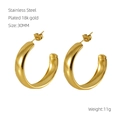Pendientes de aro en C minimalistas de 30mm en acero inoxidable bañado en oro 18k - Dorado