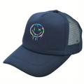 Donkerblauwe truckerpet met een kleurrijke verloop smiley en ademende mesh achterkant - Marineblauw / Eén maat