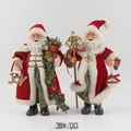 28cm traditional Christmas Santa figurines in red velvet suits with joy signs - Style 01 (Pair) Traditional Red Velvet Holding JOY & Scepter 28cm