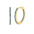 Gold hoop earrings with round blue zircon pavé setting and minimalist metal finish - Royal Blue Gold