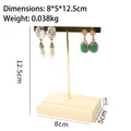 Golden T-bar earring display stand with wood base, medium size, 8x5x12.5cm jewelry rack - T-Shape Double Earring Stand - Medium