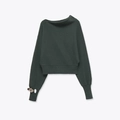 Pull élégant en maille vert foncé à épaules dénudées avec détail de manchette métallique - S / Vert