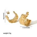 Detailed view of gold C-shaped earrings with irregular hammered texture and dimensions - Hammered Texture Gold Style (TE6467-G)