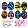Easter scratch art egg kit with 8 paper eggs, 4 wooden styluses, and 8 colorful ribbons - Diamond Scratch Art Set (8 Art + 4 Pens + 8 Ribbons + 1 Sticker)