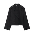 Short double-breasted black trench coat for women with classic epaulets and notched lapels - S / Black