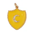 Gold shield pendant with yellow enamel inlay and sparkling zircon moon motif decoration - Yellow-Shield Crescent Moon