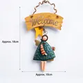 Vintage iron Christmas angel hanging ornament with Welcome wood sign 18cm height - Iron Wood Sign Angel G