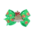 Green ribbon bow hair clip with festive Christmas gift patterns and gold bell detail - Green Xmas Pattern + Glitter Bell / Green Xmas Pattern (10#)